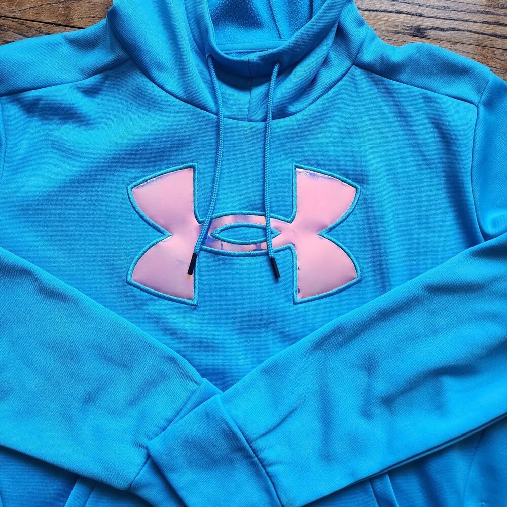 Under Armour Women Blue Long Sleeve Pullover Hoodie Iridescent Logo Sweatshirt S - Picture 5 of 6